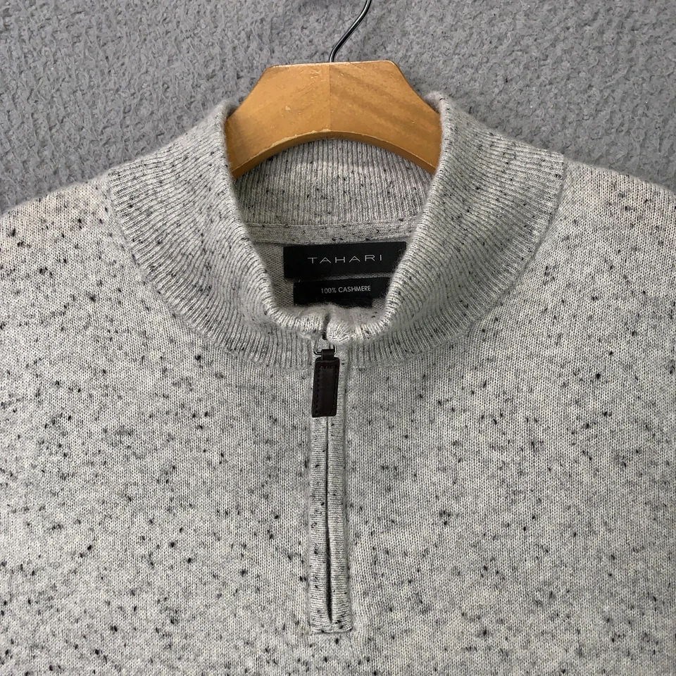 Suéter Tahari Para Hombres XL Gris Cachemira Media Cremallera Cuello Simulado Tejido Moteado Donegal Foto 2 de 4