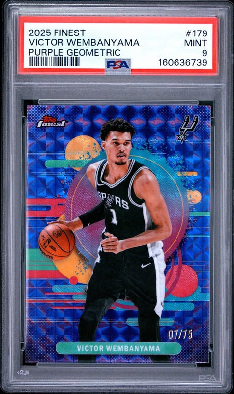 2025 TOPPS FINEST PURPLE GEOMETRIC #179 VICTOR WEMBANYAMA 7/75 PSA 9