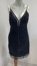 🔥 PLT pretty little thing Black Lace Mini Dress UK 10 Strappy, V-Neck, Sultry