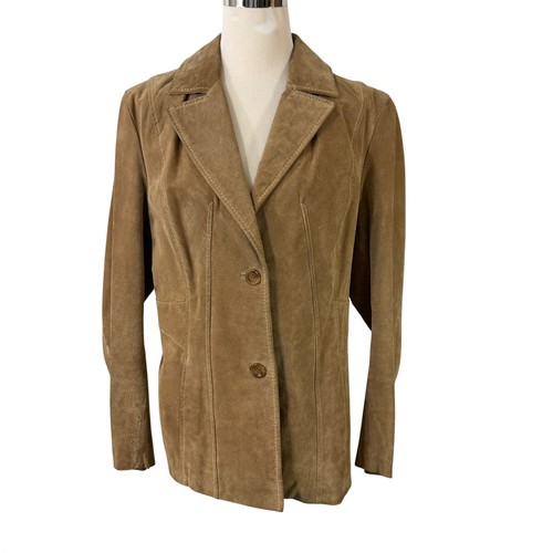 Wilsons Leather Tan Camel Suede Blazer Jacket Coat Retro Paisley Lining Size L - Picture 4 of 12