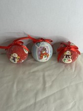 Beaded Christmas Ornament Set Snowman Balls Red White Ribbon Lot of 3