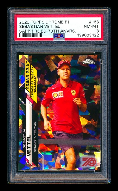 2020 Topps Chrome Sapphire F1 168 Sebastian Vettel RC 70th Refractor 56/70 PSA 8