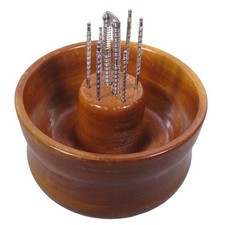 Vintage Extra Large Turned Wood Nut Bowl With Nutcracker and Picks MCM