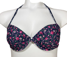 LASCANA Women  s Bikini Swim Top Navy Floral Underwired Padded Halter 36C SKU1484