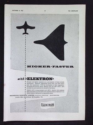 Original 1953 Werbung Magnesium Elektron Flugzeugmaterialien höher-schneller