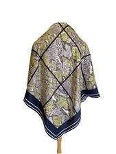 AS3 Snakeskin Print Silk Scarf Yellow Gray Navy Large Square Animal Pattern Wrap