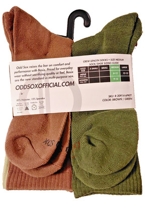 Odd Sox - Basix Men's 6 Pack Casual Crew Socks Multicolor Shoe size 8-12