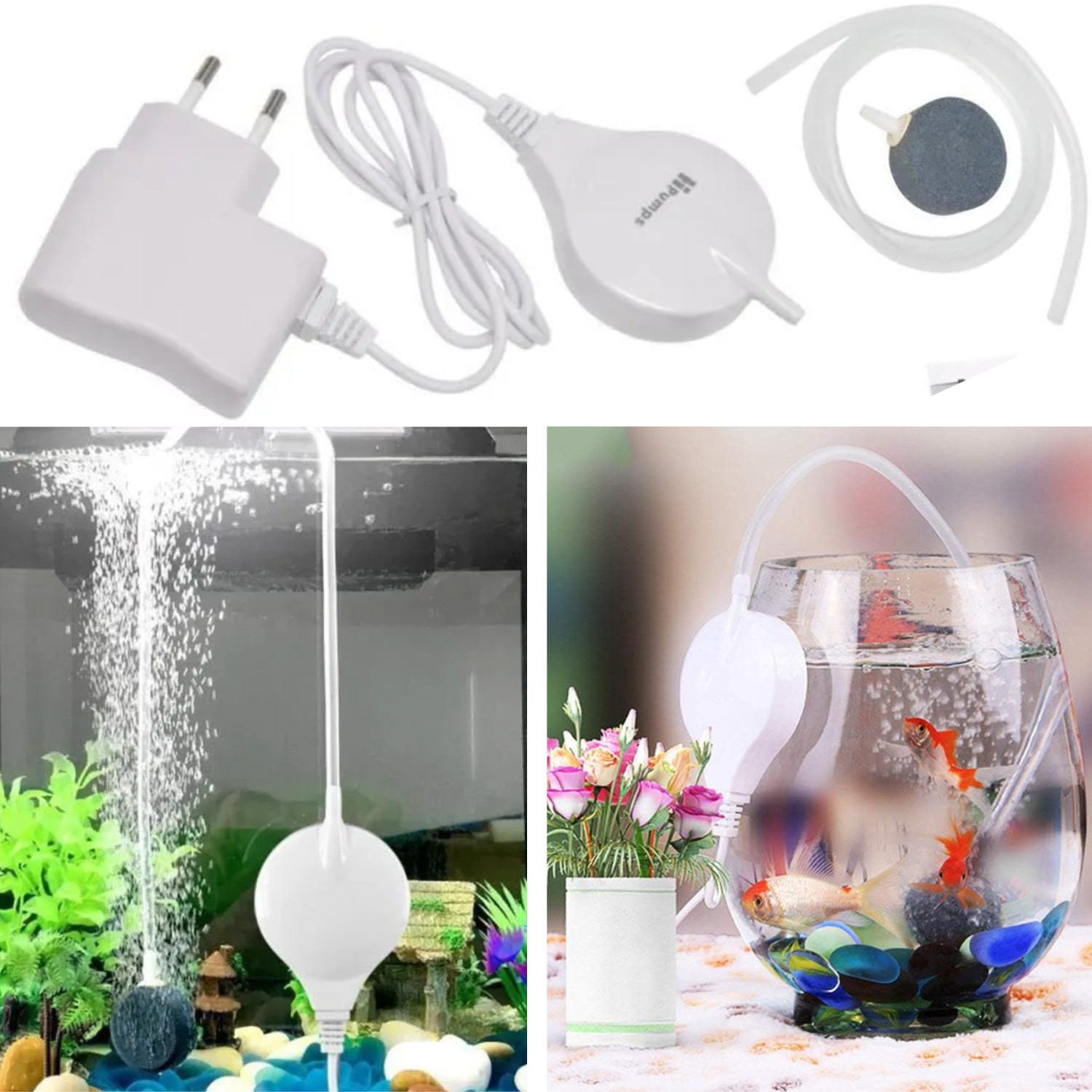 Aérateur rond blanc discret pour aquarium de bureau 5 à 50L et poissons sereins