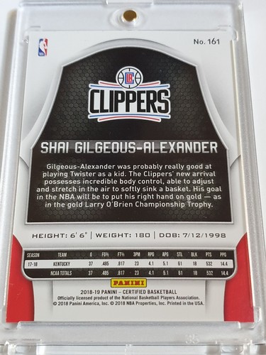 2018 Certified Shai Gilgeous-Alexander Rookie #161 RED MIRROR /299 Holo RC - Picture 3 of 3