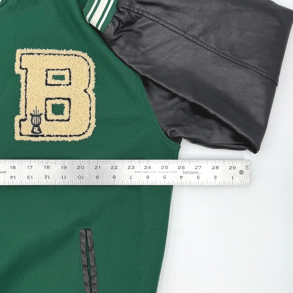 Green Varsity Jacket XL Bone Patchwork Letterman … - image 7