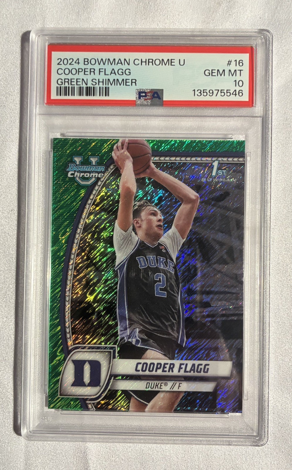 2024 Bowman Chrome U #16 Cooper Flagg 1st Bowman Green Shimmer PSA 10 GM Mint!