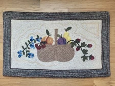 Fruit Basket - Hand Hooked By Designer - 100% Wool / Linen Backing