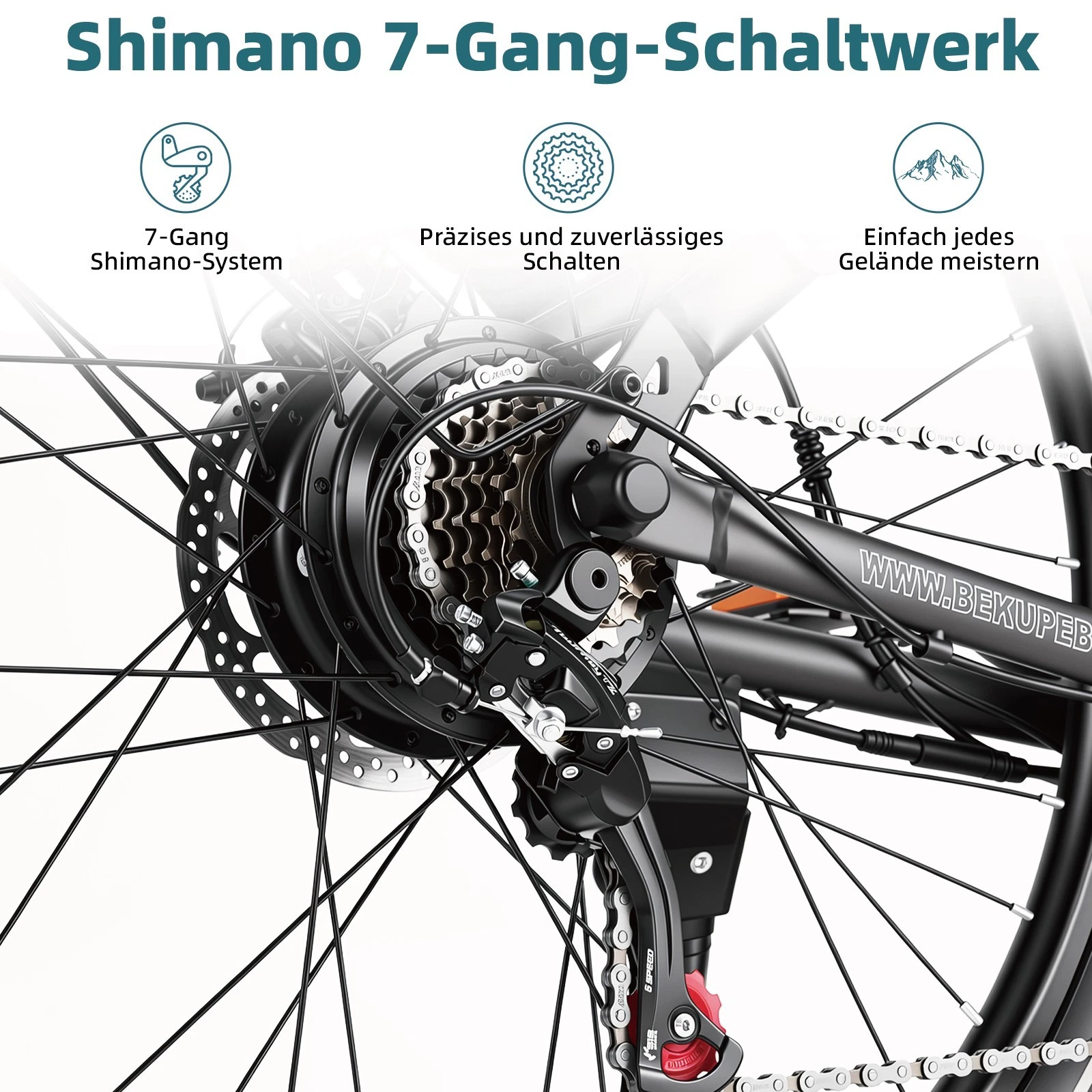 BEKUP V1 26" All-Terrain Tires 36V 14.5Ah Mountain Bike E-City Bike 7 Speed - Picture 6 of 18