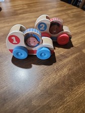 GO Tots Wooden Race Cars 2 Cars, 2 Disks Stacking Toys for Infants, Hand Push