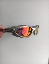 Retro Oakley Plate Metal splicing Polarized Sunglasses Red Lens Silver frames
