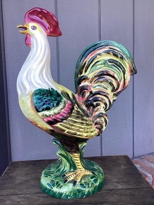 Vintage Large Italian Ceramic Crowing ROOSTER  Statue ITALY 14 in.Pre-Owned