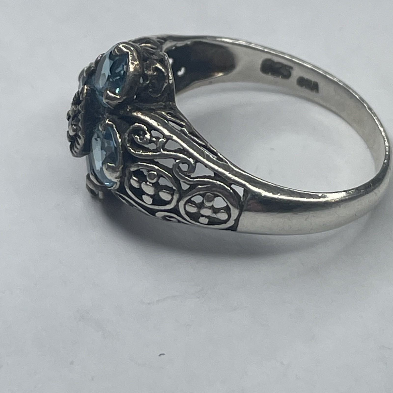 Solid Sterling Blue Topaz  Filigree With Blue Sap… - image 3