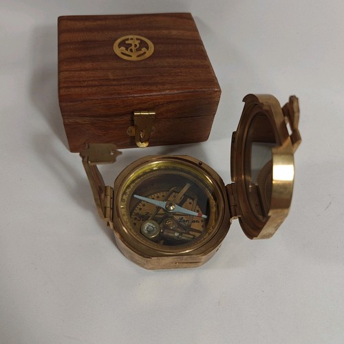 Stanley London Natural Sine Brass Compass In Wooden Nautical Chest Box Vintage - 第 3/24 張圖片