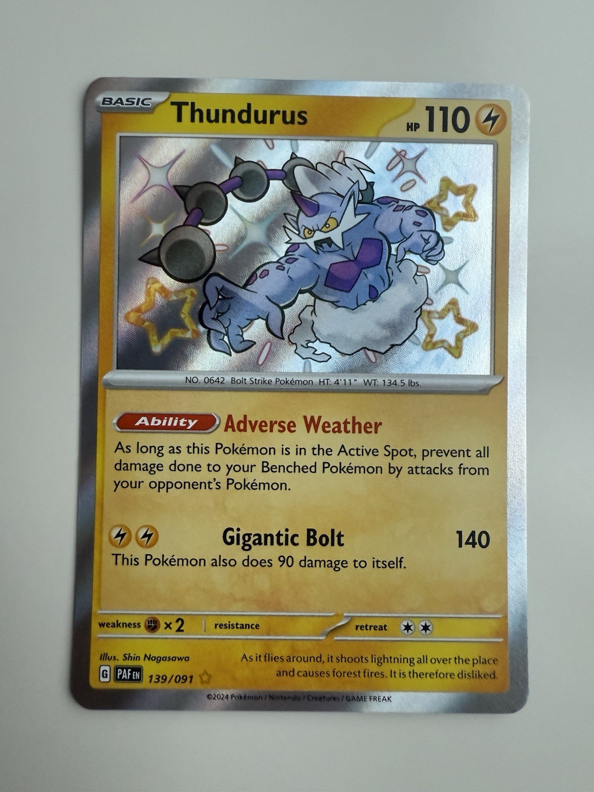 Thundurus 139/091 Shiny Vault Holo Rare Pokémon 2024 Paldean Fates NM