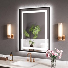 LED Bathroom Mirror,28"x36" Mirror with Black Frame, Front Light and Backlit,...