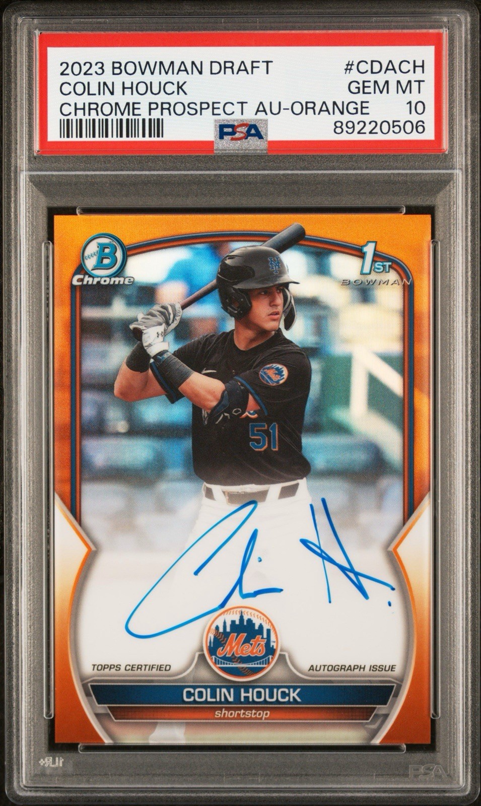 2023 Bowman Chrome Draft Colin Houck 1st PROSPECT AUTO Orange /25 PSA 10