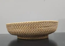 Rattan Wood footed Woven Basket Display Tabletop tight woven 13 1/2" DECOR BOHO