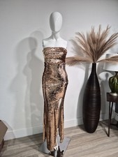 Fashion Nova Strapless Gold Sequin Maxi Dress BD20115 Side Slit XS