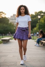 Zara Purple Skort Shorts Bow Tie Ruffle Hem Women’s Size S