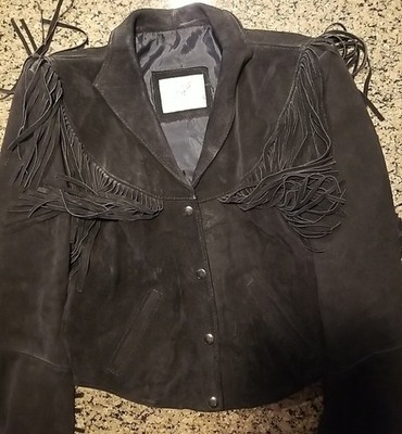 Vintage Black Suede Leather Fringe Jacket Western Boho  display picture 2