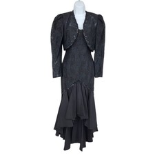 Vintage Gunne Sax Goth Victorian Lace Black Sleeveless Dress and Jacket Size 3/4