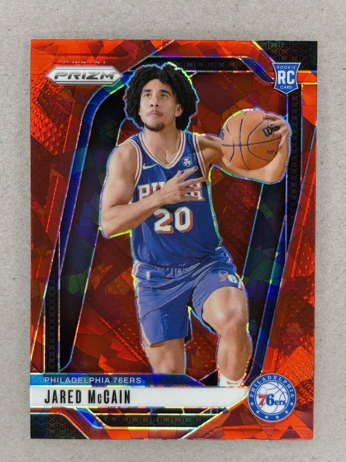 2024-25 Panini Prizm NBA Jared McCain RC Rookie #222 Red Cracked Ice Prizm 76ERS