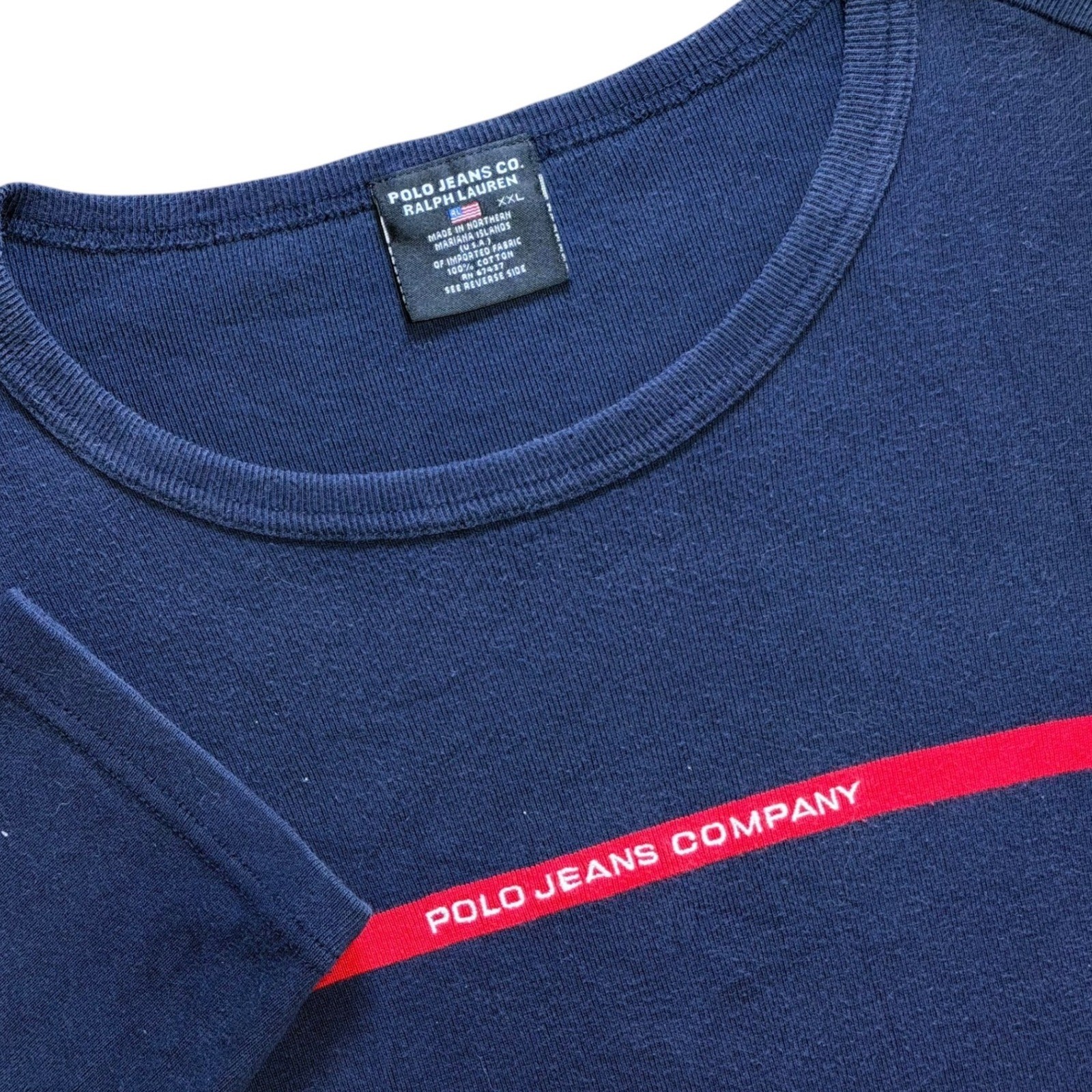 Vintage Polo Jeans Co Ralph Lauren Crewneck Mens XXL Navy Blue Stripe Cotton 90s