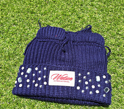 Watson Cat Ears Beanie Hat Navy One Size Knit Studded Solid Women Casual
