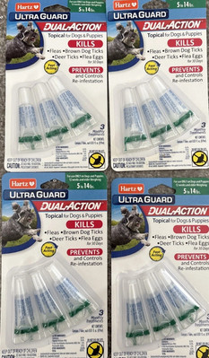 Lot 4 HARTZ Ultra Guard Dual Action Flea & Tick Drops Dogs Puppies 5-14 LBS