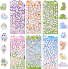 6 Sheets Mini Puffy Stickers 3D Kawaii Animal Patterns - Cute Dinosaurs, Bears,