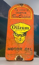 11 X 5 OILZUM MOTOR OIL HEAVY PORCELAIN ENAMEL METAL PUSH PLATE SIGN