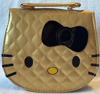 Hello Kitty Crossbody Bag Quilted Design Gold Color Free USPS Ground Advantage