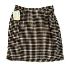 Easy Pieces Vintage Houndstooth Brown Wool Blend Skirt 12 Fall Autumn USA