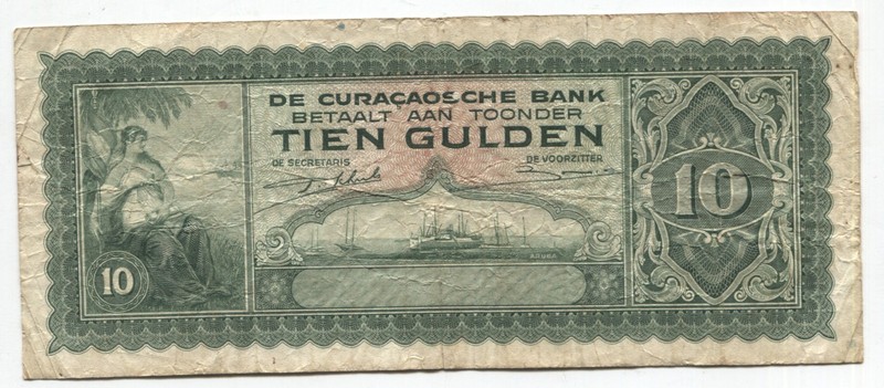 Curacao 1943 10 Gulden Banknote P#26a Fine See Scans