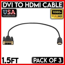3PCS 1.5 FT DVI-D to HDMI Cable Gold 18 1 DVI-D Male to HDMI Male Cord for HD TV