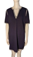 J. Crew Navy Blue Knit Mini Dress V- Cut Neckline Short Sleeve Size Medium