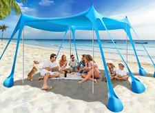 Beach Tent Shade Canopy UPF50 Protection 8 Sandbags 4 Stability Poles Outdoor