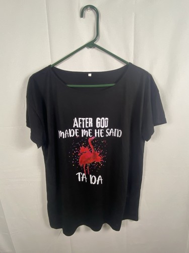 Women’s Black T Shirt Tee Sz XL Loose Fit Flamingo Print Novelty Statement Fun - Picture 4 of 6
