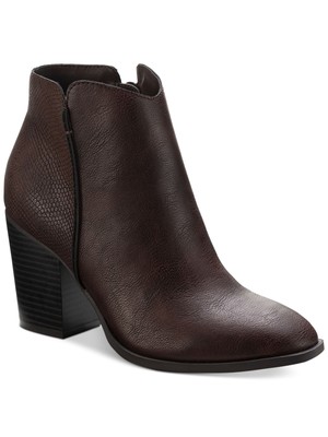 SUN STONE Womens Brown V-Notch Cut Outs Graceyy Round Toe Block Heel Booties 8 M