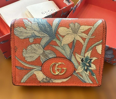 Gucci GG Marmont Flora Compact Wallet Canvas Orange Bifold Japan Limited Edition