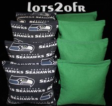 CORNHOLE BEAN BAGS made w SEATTLE SEAHAWKS fabric both sides of logo game bags