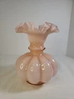 Fenton Pink Ruffled Edge Melon Vase Unmarked 7.75"