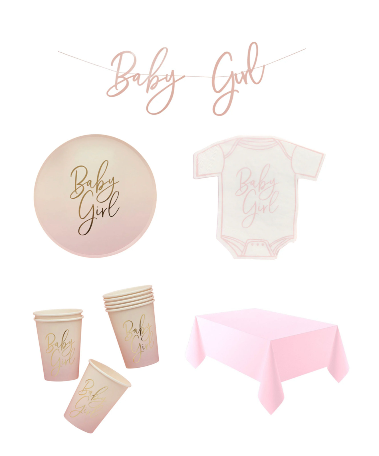 Pink Baby Shower Girl Party Tableware Decorations Plates Cups Napkins Tablecover