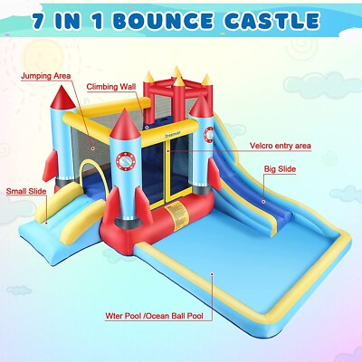 Kids Inflatable Bounce House with Blower, 2 Splash Slides for Backyard/Indoor US
