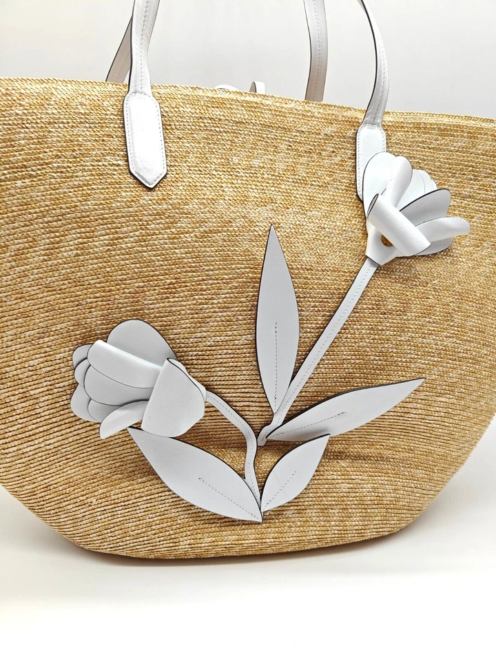 Bolso grande OSCAR DE LA RENTA tulipán rafia + bolsa antipolvo --NATURAL/BLANCO Foto 4 de 4